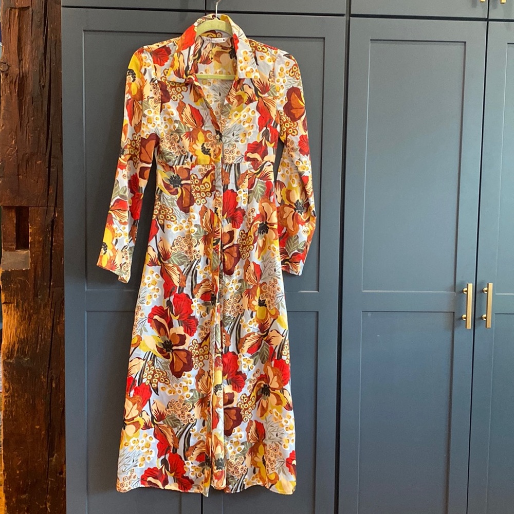Zara long floral button up dress XS